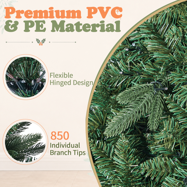 6ft  绿色 旋转圣诞树   尖头PVC+PE 850枝头 3段自动树  旋转树脚 200LED暖白8模式 带遥控 圣诞树 30V6W 双变压器 美规-2
