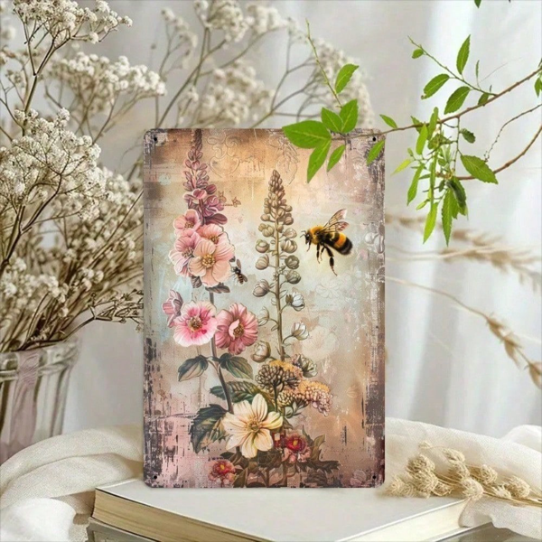CIFbuy 复古蜜蜂与花卉铁皮招牌 8x12英寸，乡村风金属墙面装饰，适用于厨房、复古农舍风格挂板，适合家用酒吧或咖啡馆（TikTok, temu 自提物流）-7