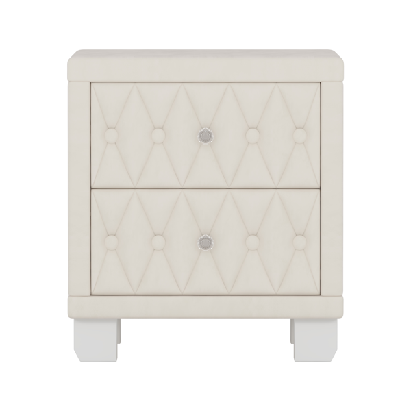 Elegant Velvet Nightstand with 2 Drawers and Crystal Handle, Storage Bedside Table with Button-Tufted, Beige(Old SKU:N733P210398A)-7