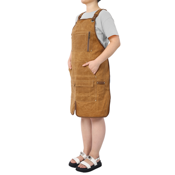 Long Heavy Duty Waxed Canvas Tool Apron, Carpenter Aprons, Woodworking Aprons, Carpenters Water-Resistant 18 Oz ,Fully Adjustable to Comfortably Fit Men and Women-2