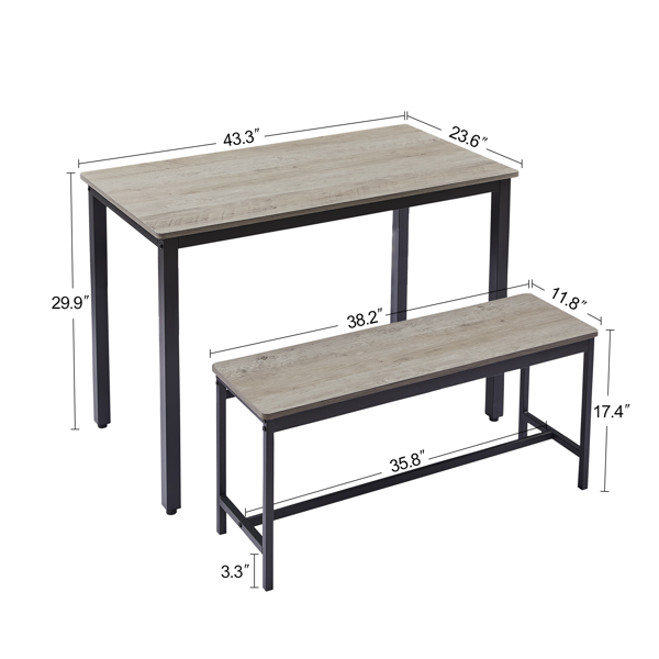 Dining Table Set, Bar Table with 2 Dining Benches, Kitchen Table Counter with Chairs, Industrial for Kitchen Breakfast Table, Living Room, Party Room, Grey and Black,43.3″L x 23.6″W x 29.9″H-5