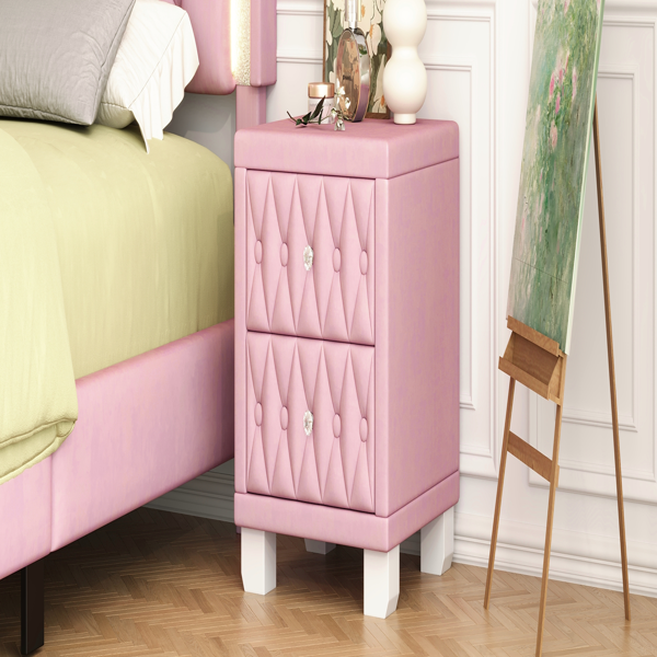 Elegant Velvet Nightstand with 2 Drawers and Crystal Handle, Storage Bedside Table with Button-Tufted, Pink(Old SKU:N733P210398H)-13