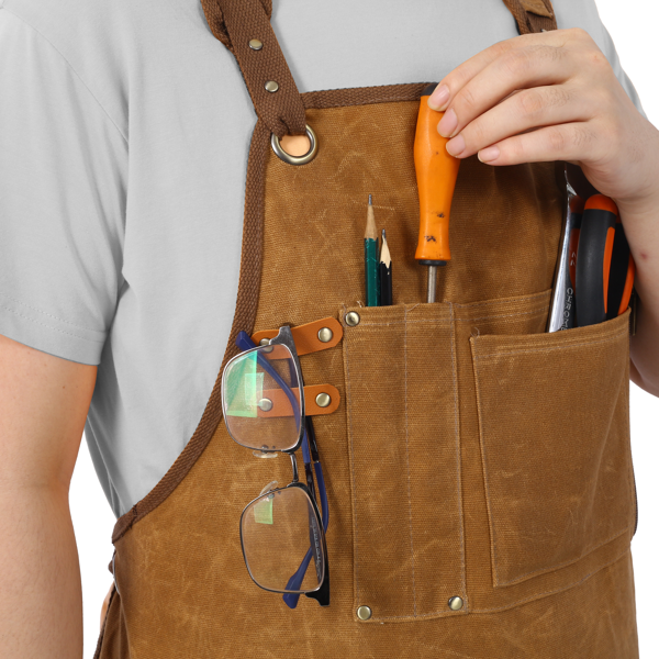 Long Heavy Duty Waxed Canvas Tool Apron, Carpenter Aprons, Woodworking Aprons, Carpenters Water-Resistant 18 Oz ,Fully Adjustable to Comfortably Fit Men and Women-15