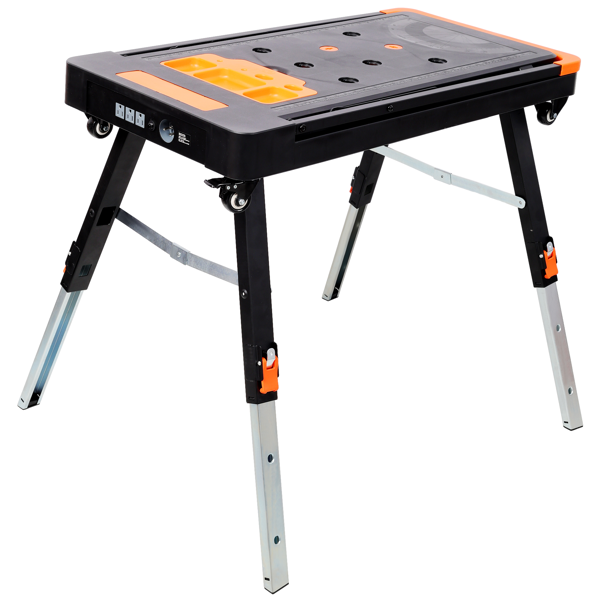 8-in-1 Multifunctional Folding Work Table with US Standard Socket, Portable Heavy Duty Workbench with Wheels for Garage Workshop Home Use-1