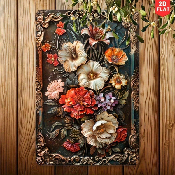 CIFbuy Retrustch 复古花卉金属招牌 8x12英寸，乡村风铁皮墙饰，适用于家居、厨房、花园装饰，创意复古风格花卉图案（TikTok, temu 自提物流）-4