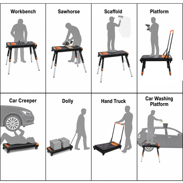 8-in-1 Multifunctional Folding Work Table with US Standard Socket, Portable Heavy Duty Workbench with Wheels for Garage Workshop Home Use-18