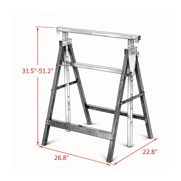可调节伸缩式建筑支架2件套，DIY木匠折叠钢锯马工作台，黑色-3
