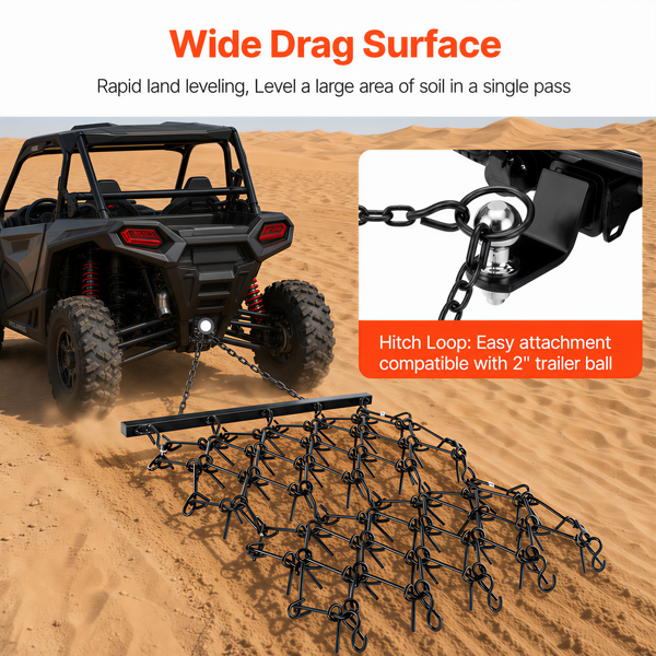 4FT Heavy-Duty Steel Drag Harrow,Field Leveling Chain Rake,Compatible with ATV UTV Compact Utility Tractors,Black Coated Durable Construction-7