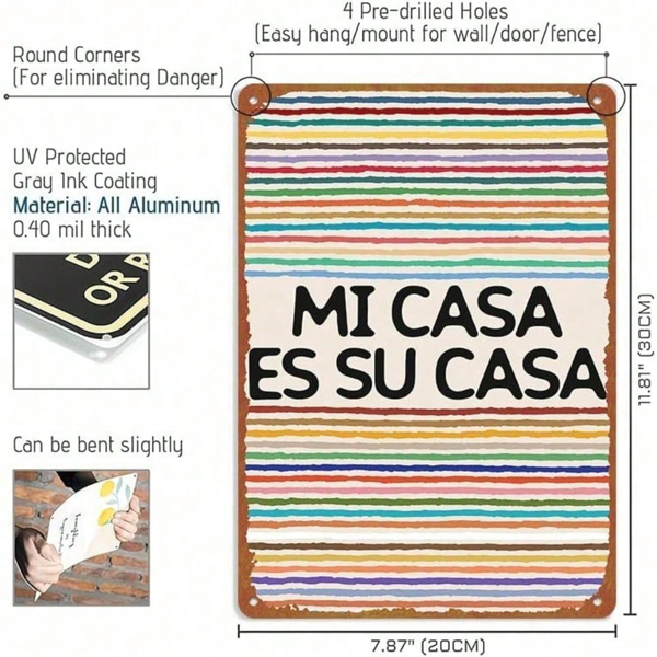CIFbuy 锡制金属牌“Mi Casa Es Su Casa” 复古怀旧风厨房酒吧家居墙面装饰 8x12英寸 趣味乔迁礼物（TikTok, temu 自提物流）-5